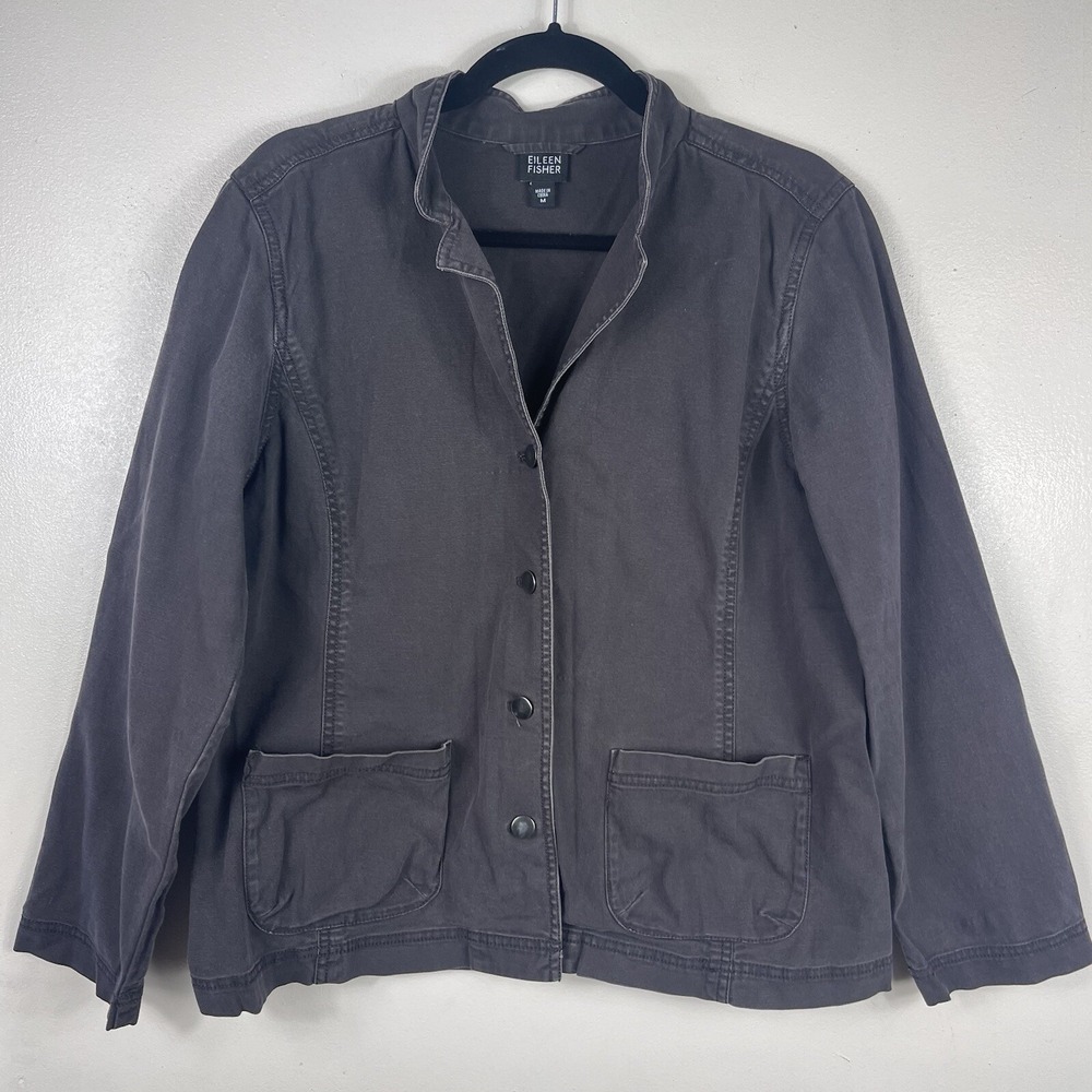 Eileen Fisher Jacket Blazer Denim Chambray Women's Size Medium M Brown Cotton